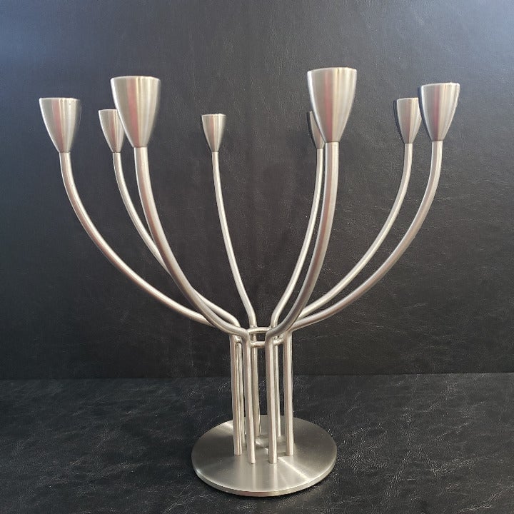 Mid Century Modern Brushed Chrome 8 Candle Holder Candelabra by K. Hagberg