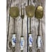 VTG Brass 4 Kitchen Utensils 12” W/ Delft Handles French Country Farmhouse Decor