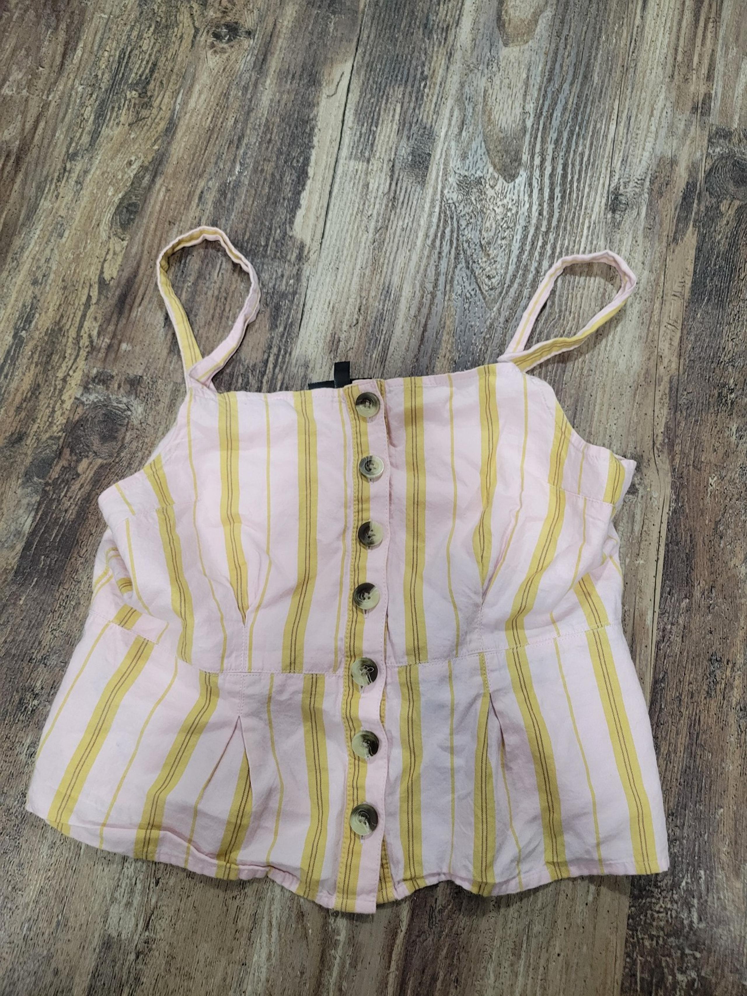 Topshop  Womens Sleeveless Stripe Crop Tank Top Pink Yellow Size US 8