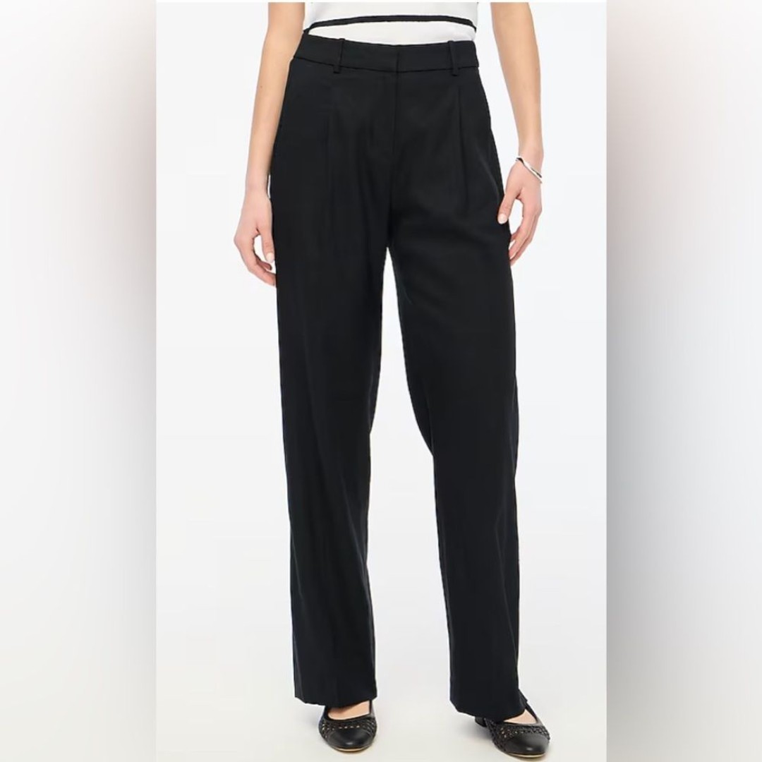 J. Crew Factory Linen-blend wide-leg pleated trouser pant black Size 6 NWT