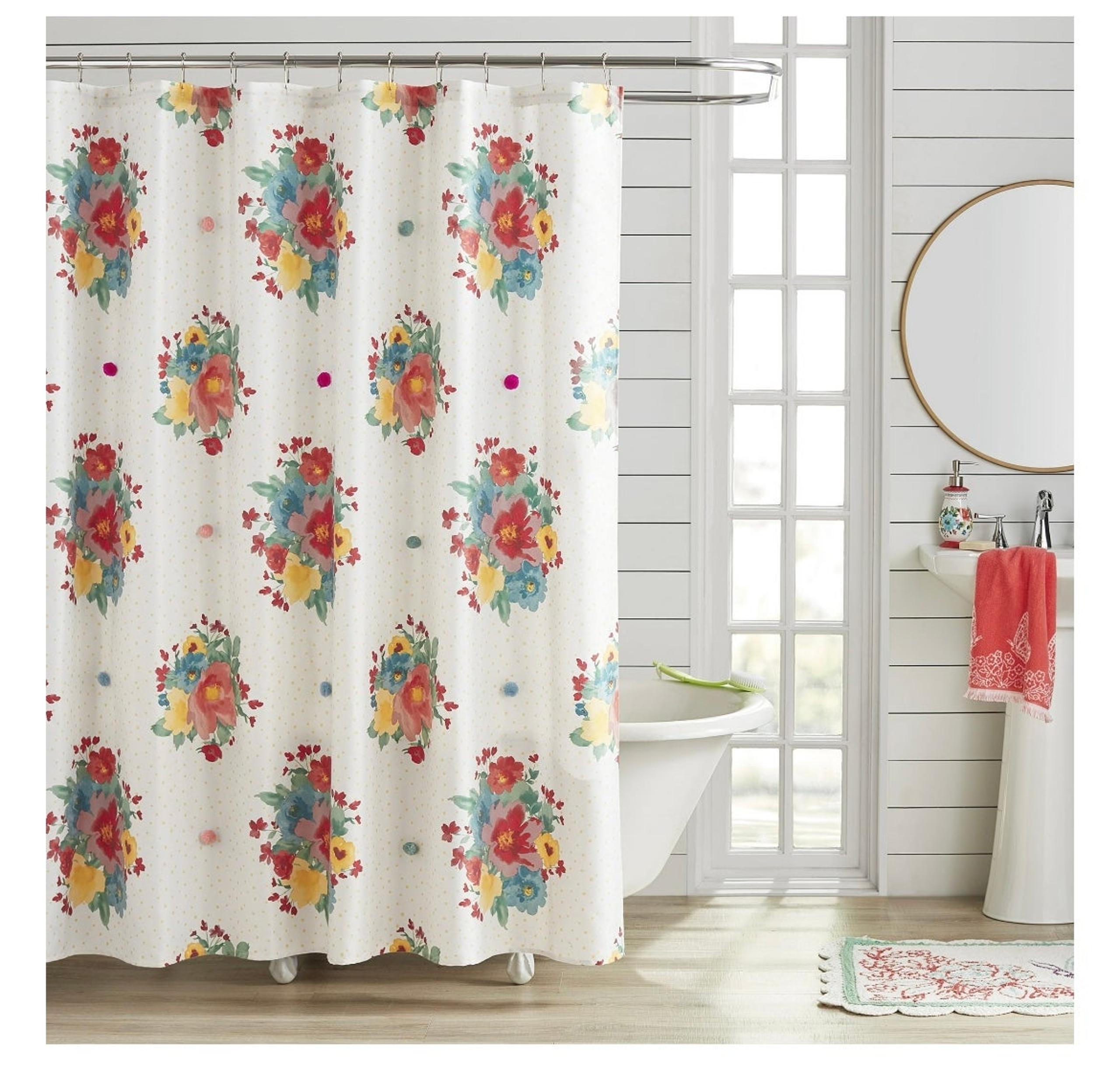 The Pioneer Woman Ditsy Patchwork Cotton-Rich Shower Curtain, 72"x72" Bathroom.
