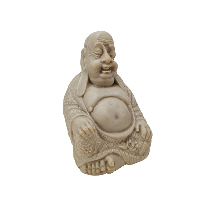 Vintage Heavy Handcrafted Beige Happy Buddha Embossed Floral & Dragon Statue