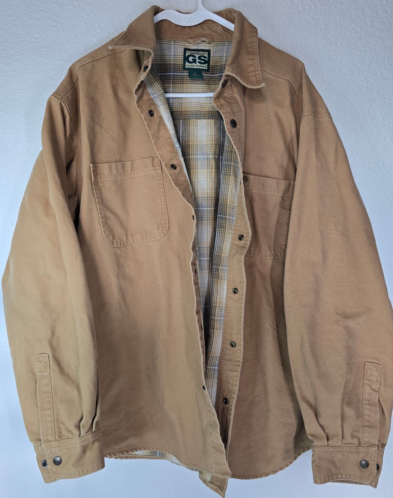 Vintage 90s Gander Mountain L Tan Canvas Barn Jacket Utility Hunting Outdoor USA