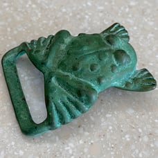 Vintage brass frog toad belt buckle green patina rare
