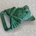 Vintage brass frog toad belt buckle green patina rare