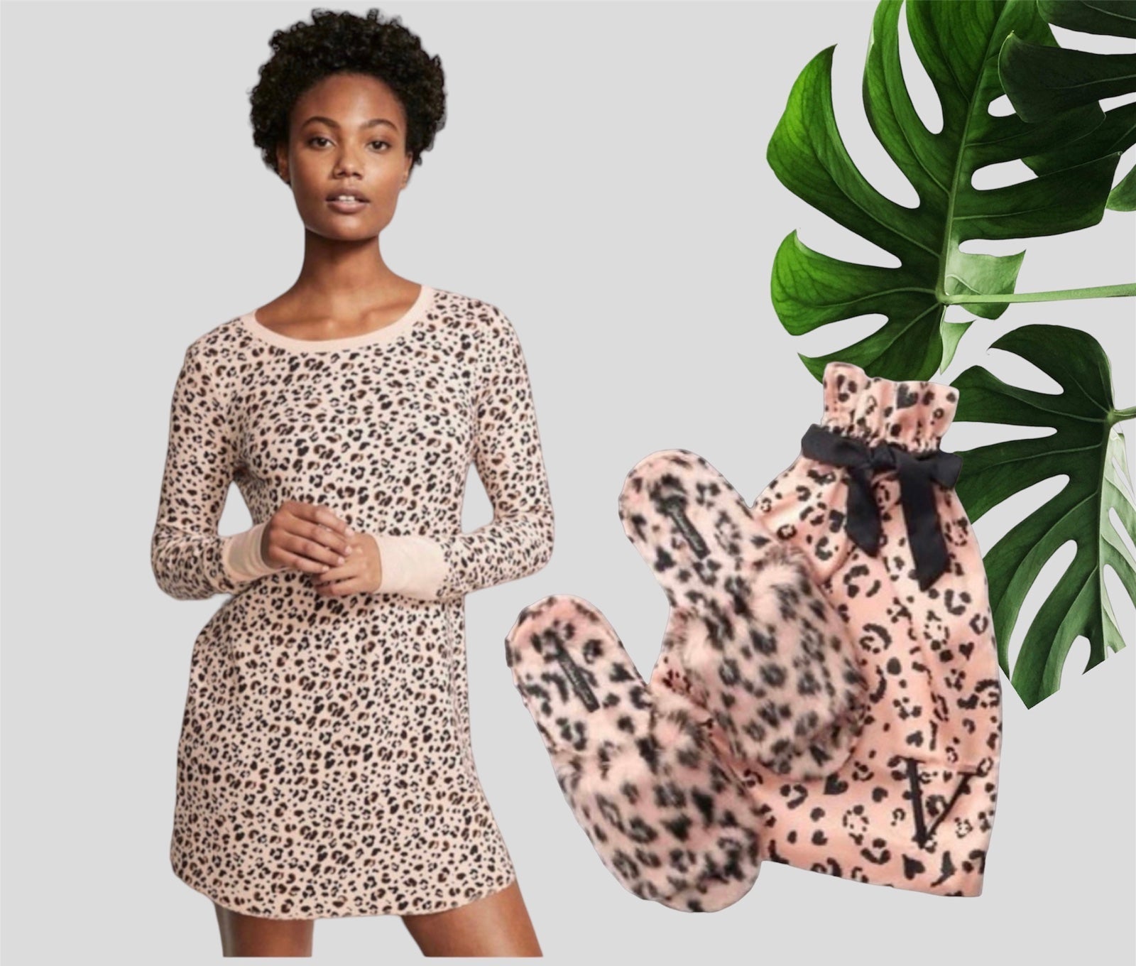 New Victoria’s Secret ( XL ) leopard thermal sleep shirt and (M) fux fur slipper