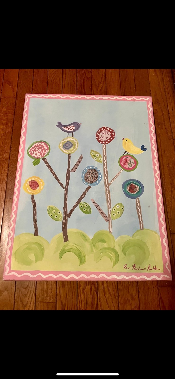 Jane Keltner Lollipop Flowers and Birds Rectangle Wall Plaque