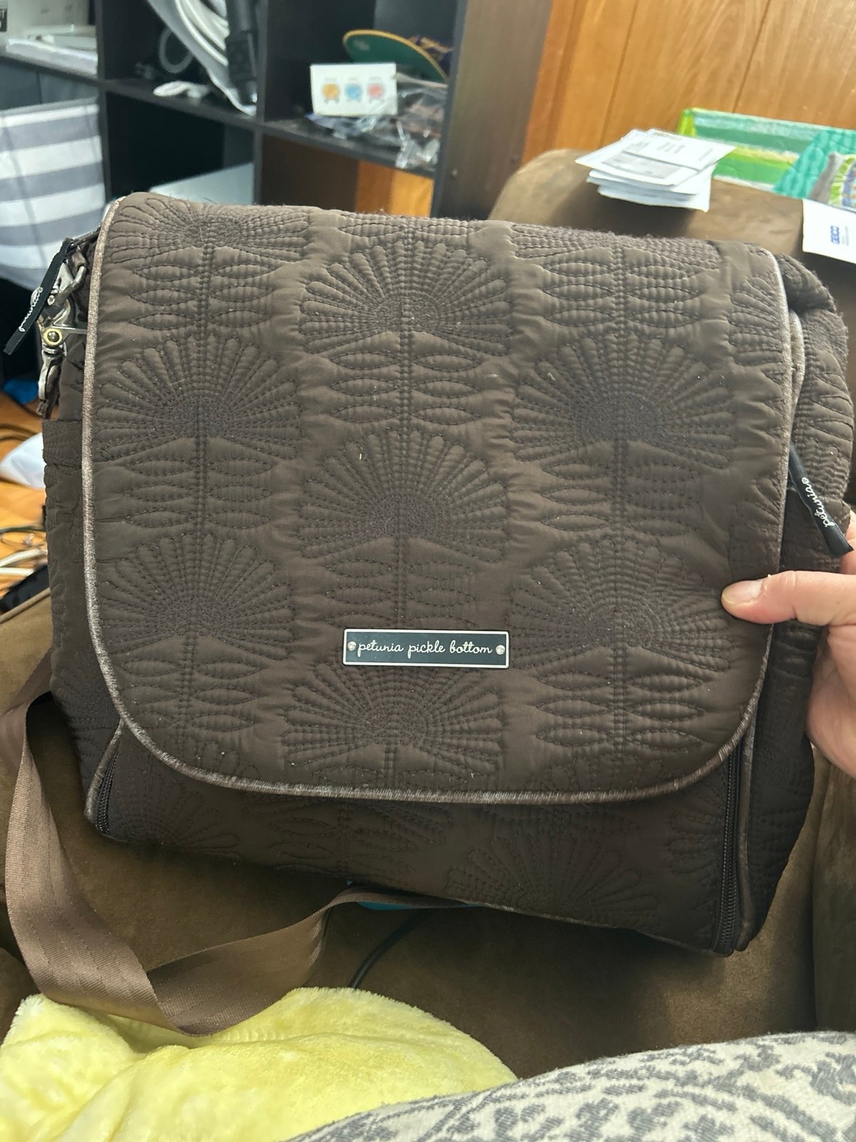 PETUNIA PICKLE BOTTOM Embossed Boxy Diaper Bag Backpack in Brown barely used