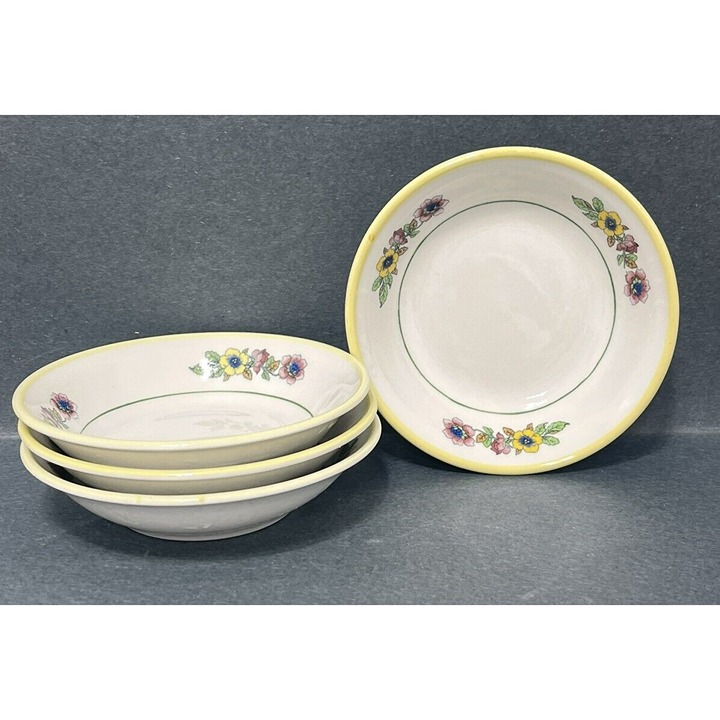 Berry Bowl Set Mayer China Yellow Floral Flower Pattern 1990 Side Fruit set Of 4