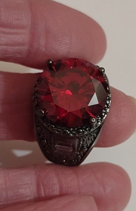 Men's size 9or 10, 9 carat red sapphire 18K Black Gold bonded 925 sterling ring
