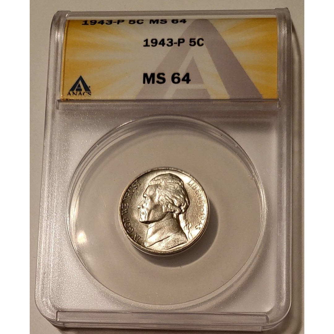 1943 P Jefferson Silver Nickel MS64 ANACS