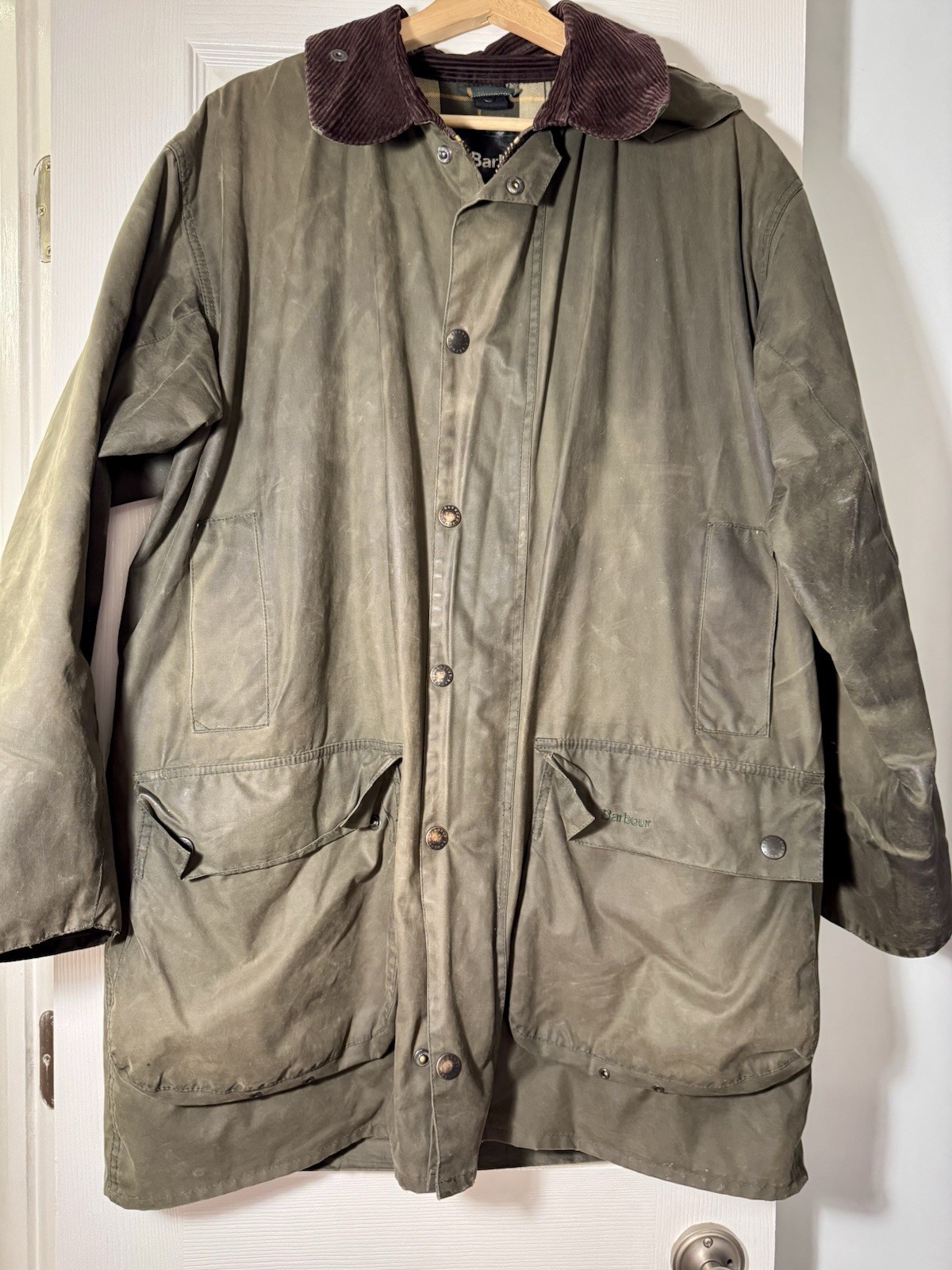Barbour Border Jacket Wax Olive Green England Hunting Mens Sz 42 Timeless Chore