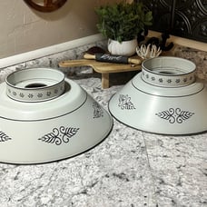 Vintage Metal Dome Light Lamp Shade Cover Light Gray Black Floral Leaf Toleware.
