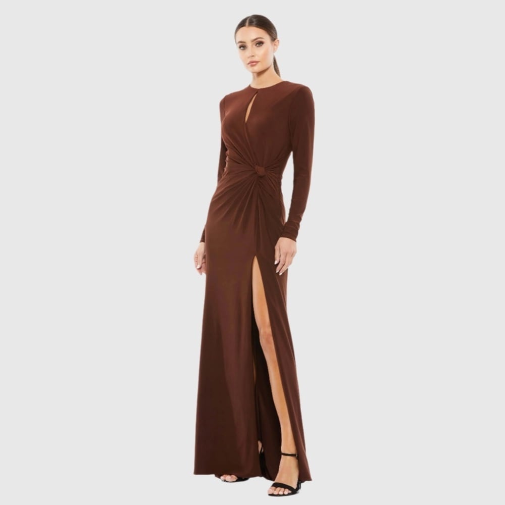 Size 12 IEENA FOR MAC DUGGAL NWOT 55708 Long Sleeve Keyhole Draped Gown