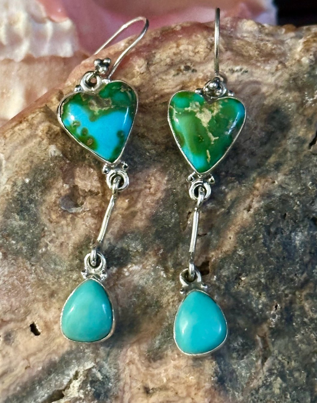 Sonoran Gold Turquoise Heart Sterling Silver Earrings
