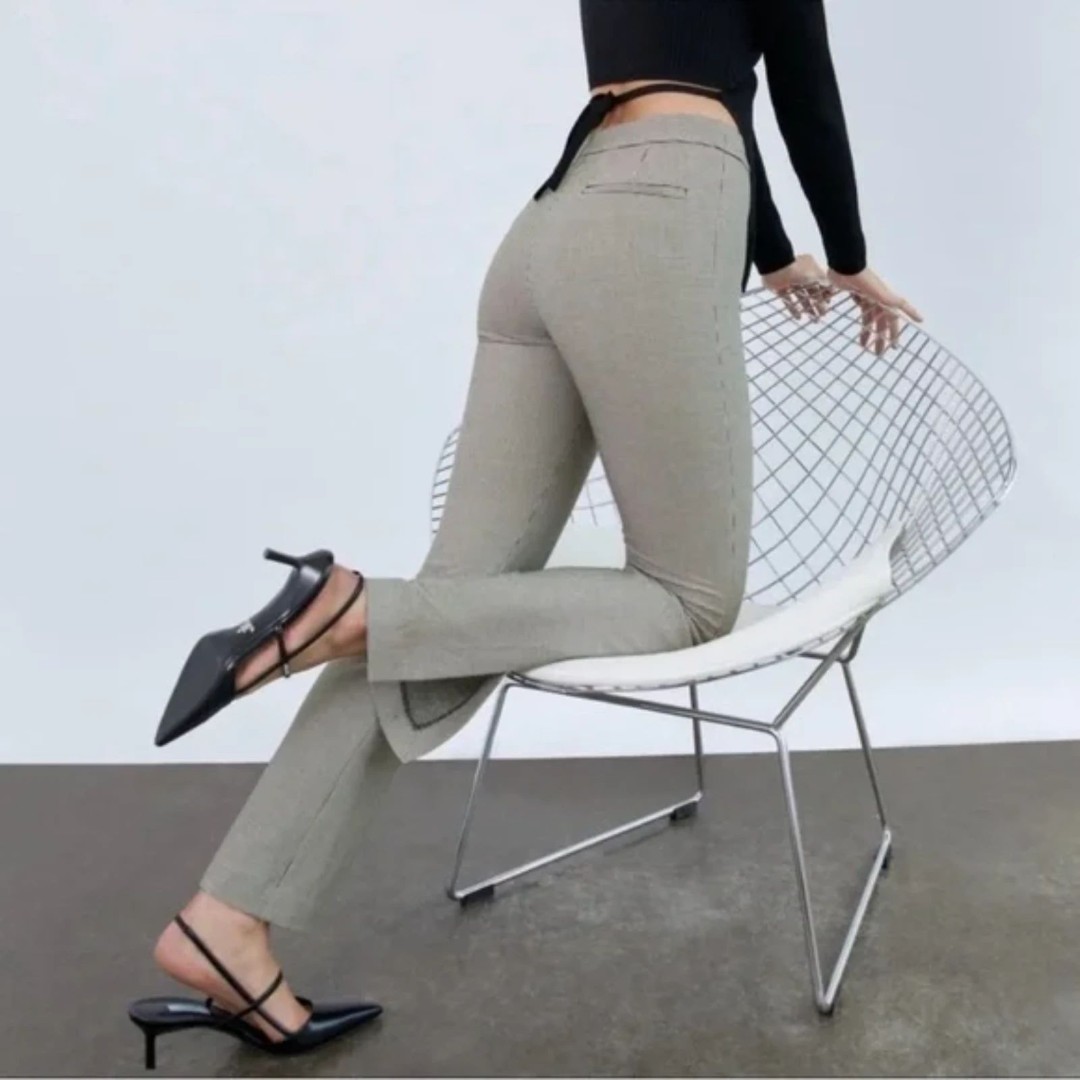 Aritzia Babaton Atelier Size 2 Black Numero Pant Houndstooth Mid-Rise Slit Fit