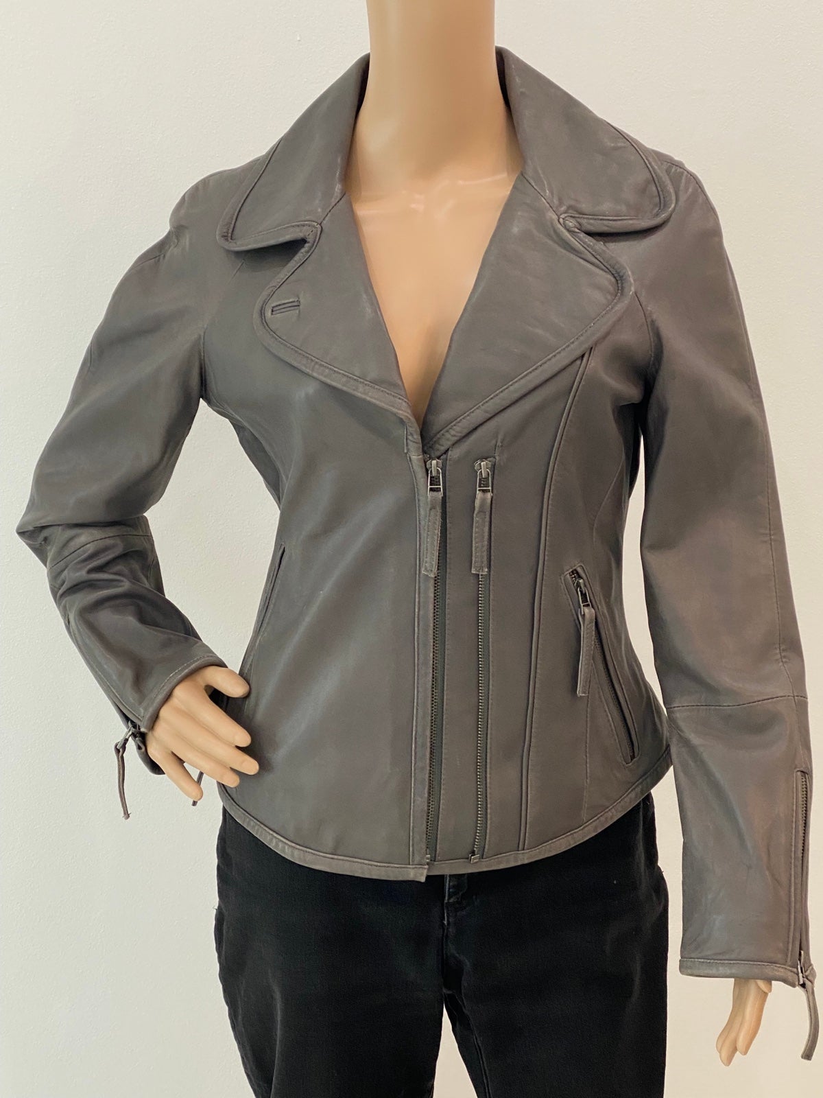 Tahari Gray Leather Jacket