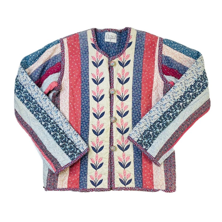 Vintage Hand Made Country Floral Quilted Jacket Womens Small