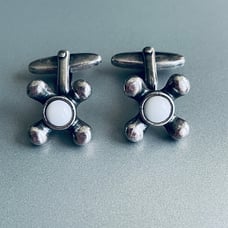 Antique Germany Sterling Silver Cross Faucet Handle Top Cufflinks Cuff Links VTG