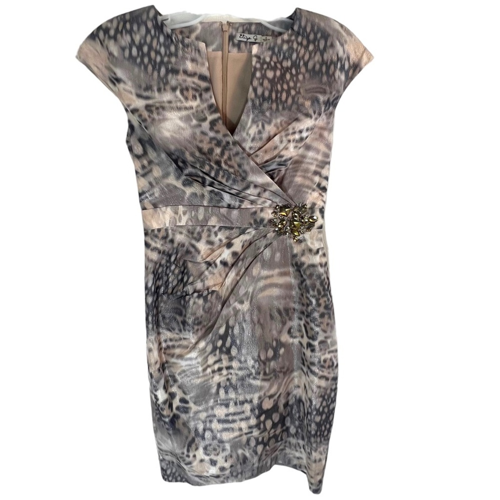 Eliza J Brocade Fit & Flare cocktail Dress Abstract Animal print beaded 4