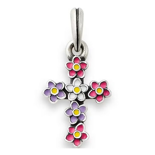 James Avery Multicolor Enamel Floral Cross Pendant Charm