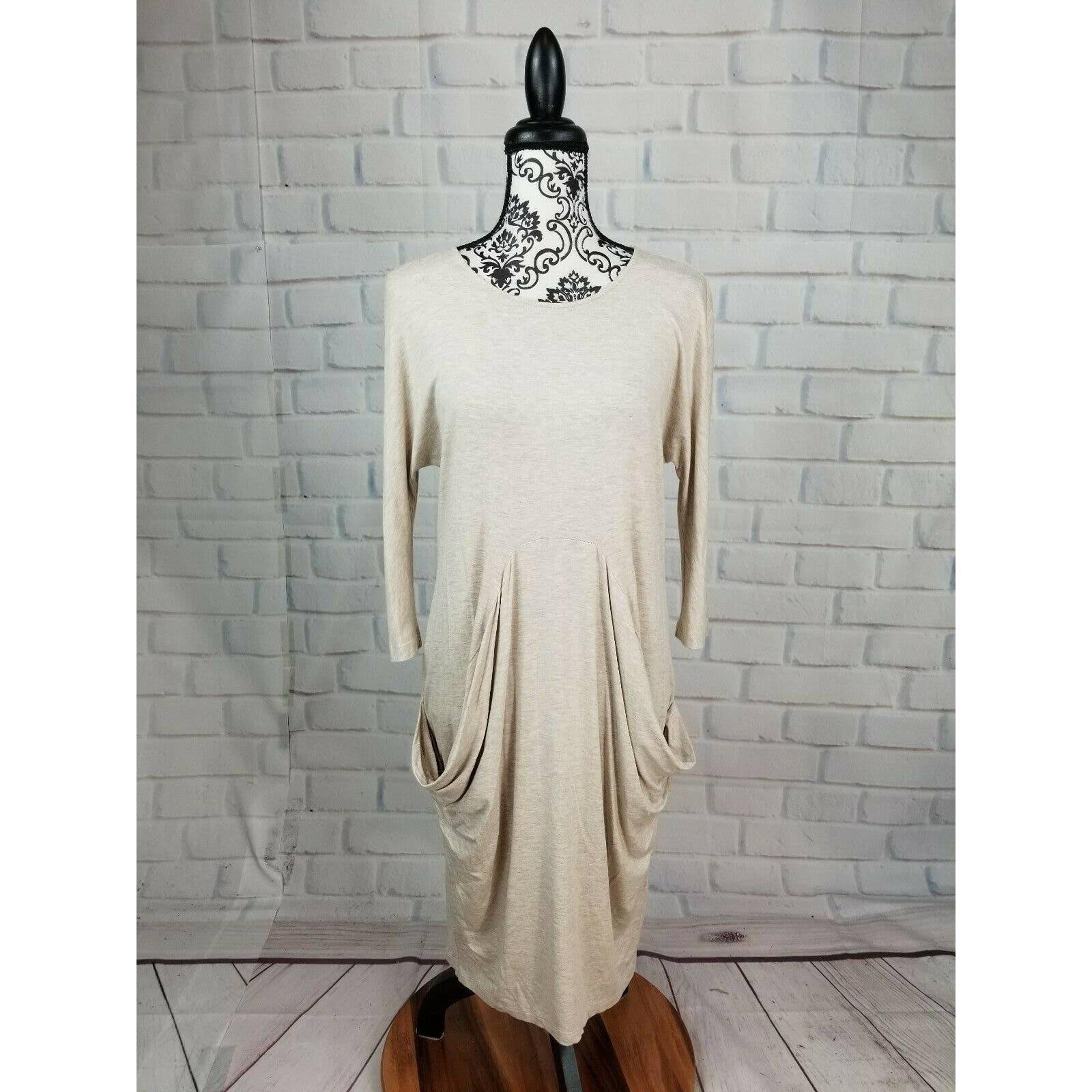 Joan Vass women's long sleeve size small stretch knit dress ruched pockets b19