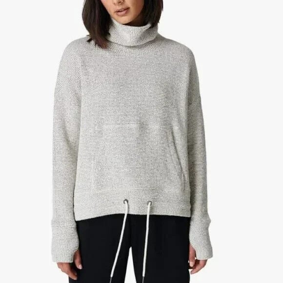 Sweaty Betty Restful Boucle Sweatshirt Funnel Neck Pocket Knit Drawstring Gray