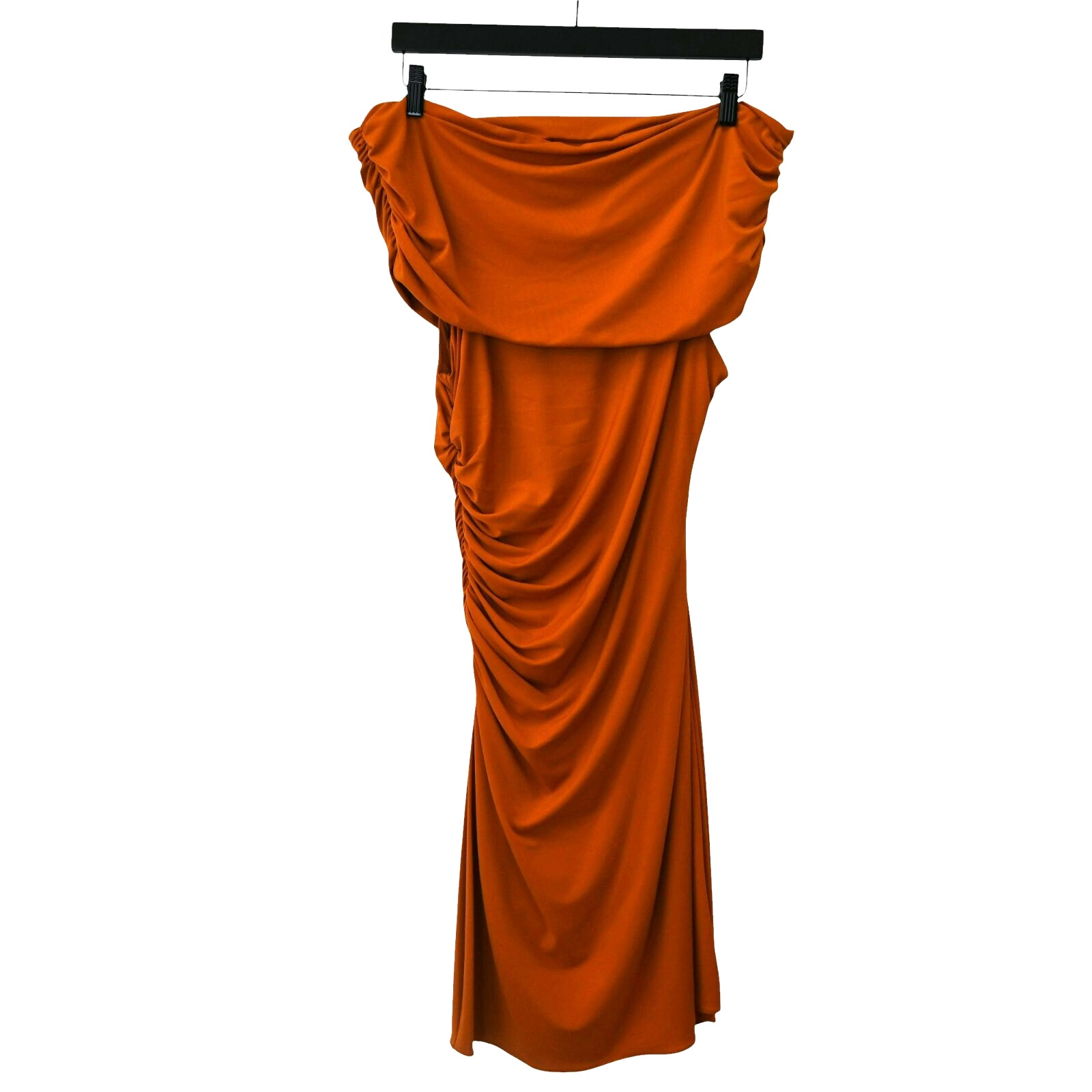 Halston Aliana Mini Dress Size 8 Orange Off the Shoulder Jersey Ruched Cocktail