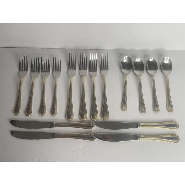 16-Piece (4 sets) International Stainless Gold Rope Edge Flatware INT639 Pattern