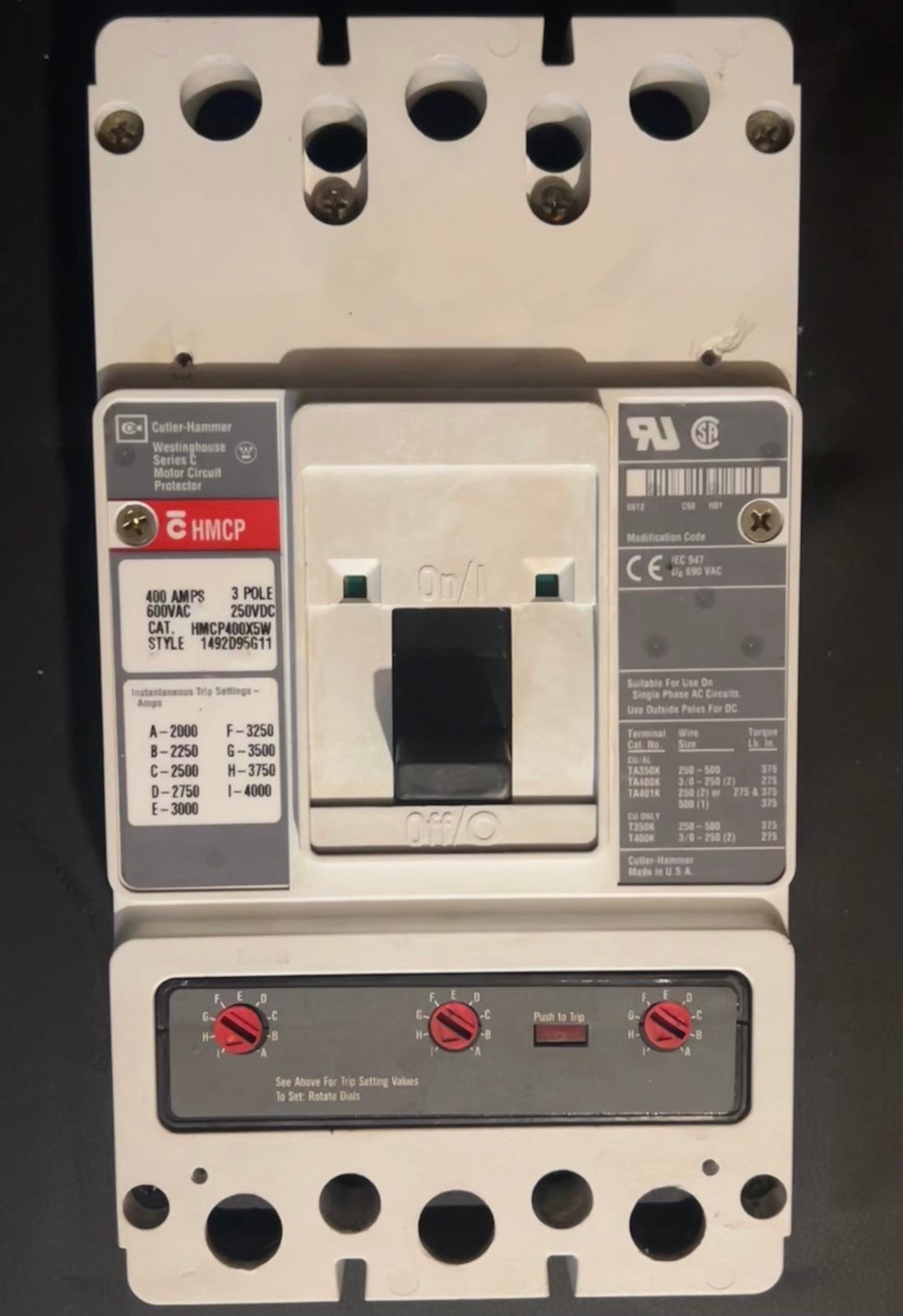 Cutler Hammer HCMP 400 A - Cat # HMCP400X5W
