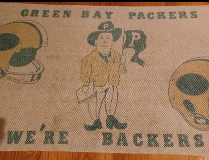 Vintage 60s Green Bay Packers Woven Rug