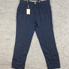 Porter & Ash Pants 34X28 Navy Blue Linen Straight Fit Pleated Dress Trousers