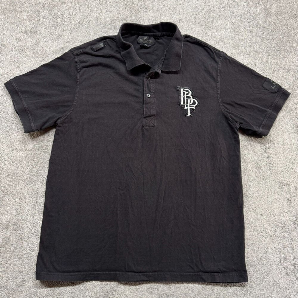 【未使用品】 Mens Shirt Polo Label Blac Y2K Vintage Black Embroidered 3XL トップス