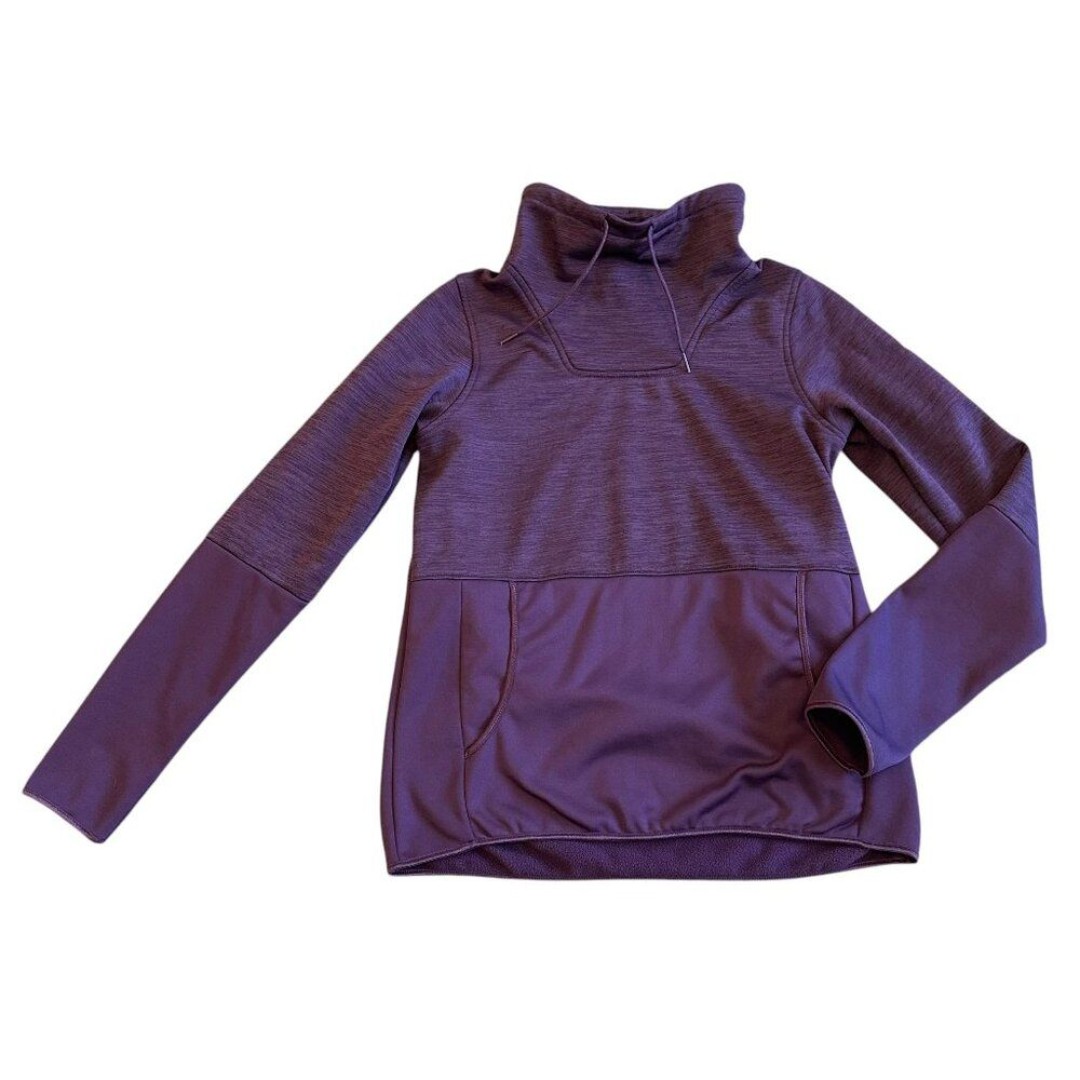 Columbia Purple Pullover Sweater Drawstring Neck Front Pockets Stretch Size XS