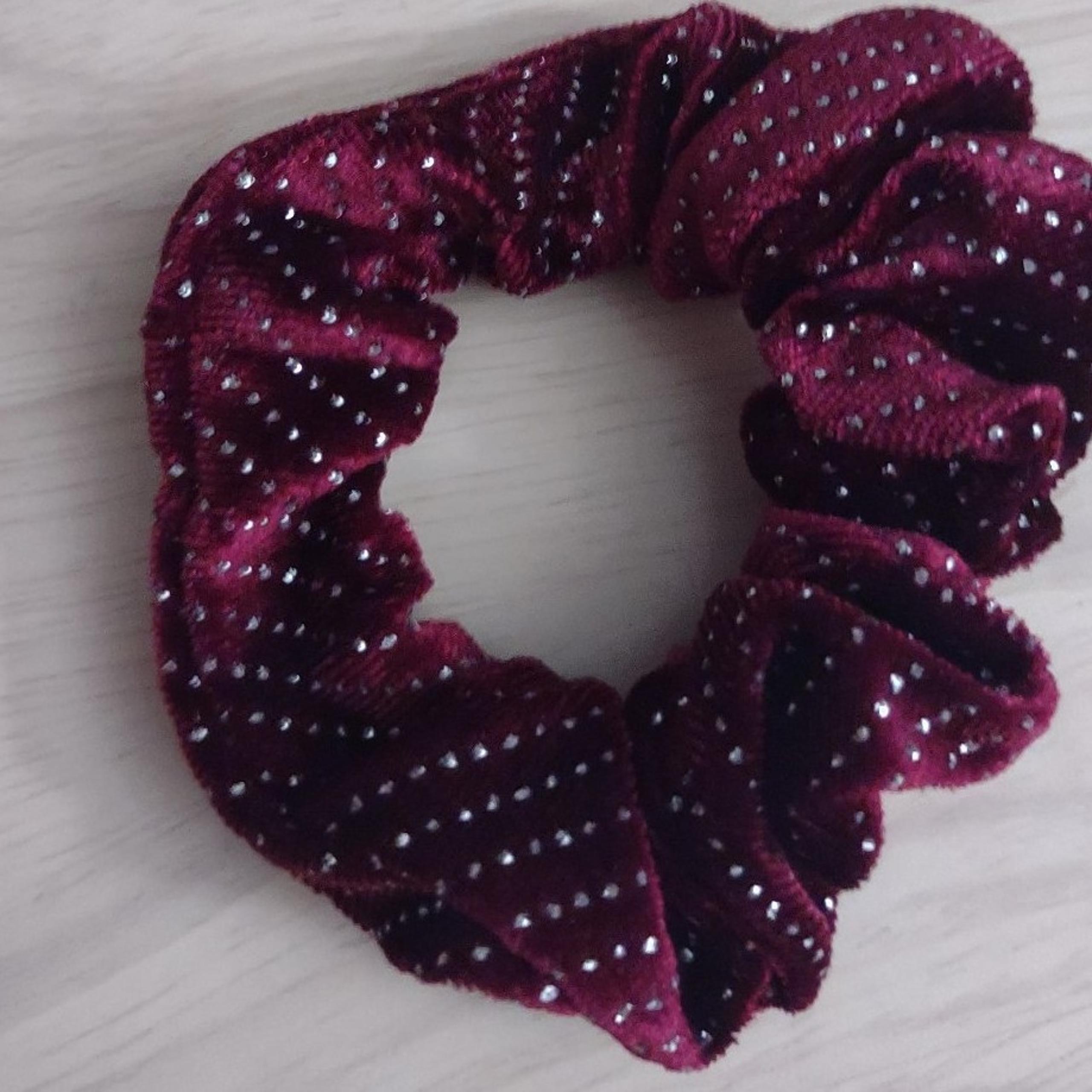Red Velvet Shimmer Sparkle Scrunchie Velour Hair Tie Accessory