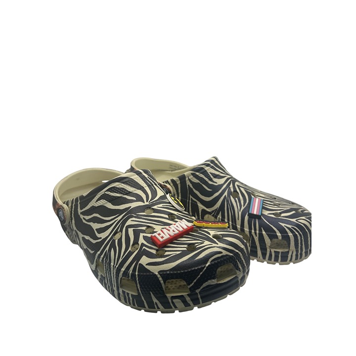 Crocs Zebra Print Clog Style Shoes With Marvel & Batman Charms M 11