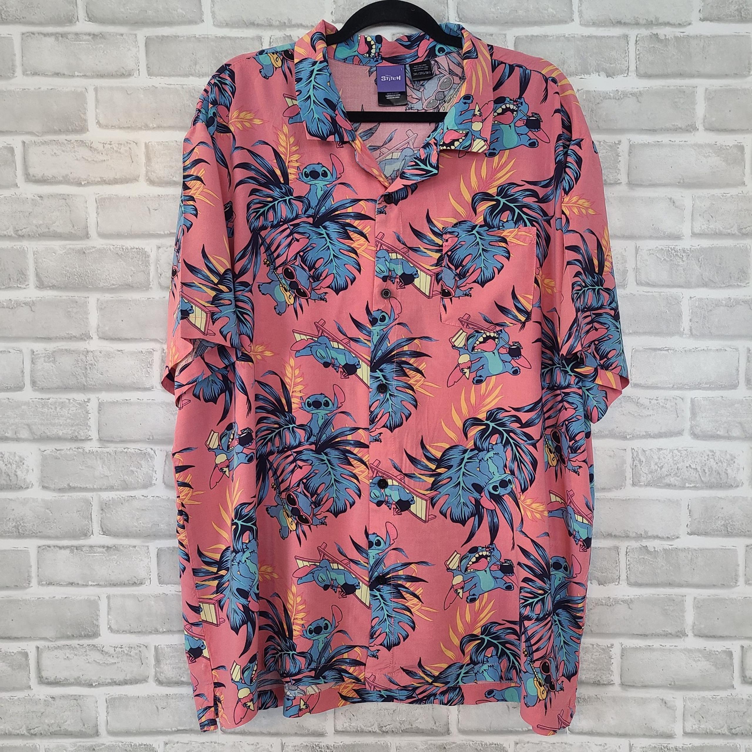 Disney Shirt Mens 3XL Pink Lilo and Stitch Camp Hawaiian Cruise Tropical Resort