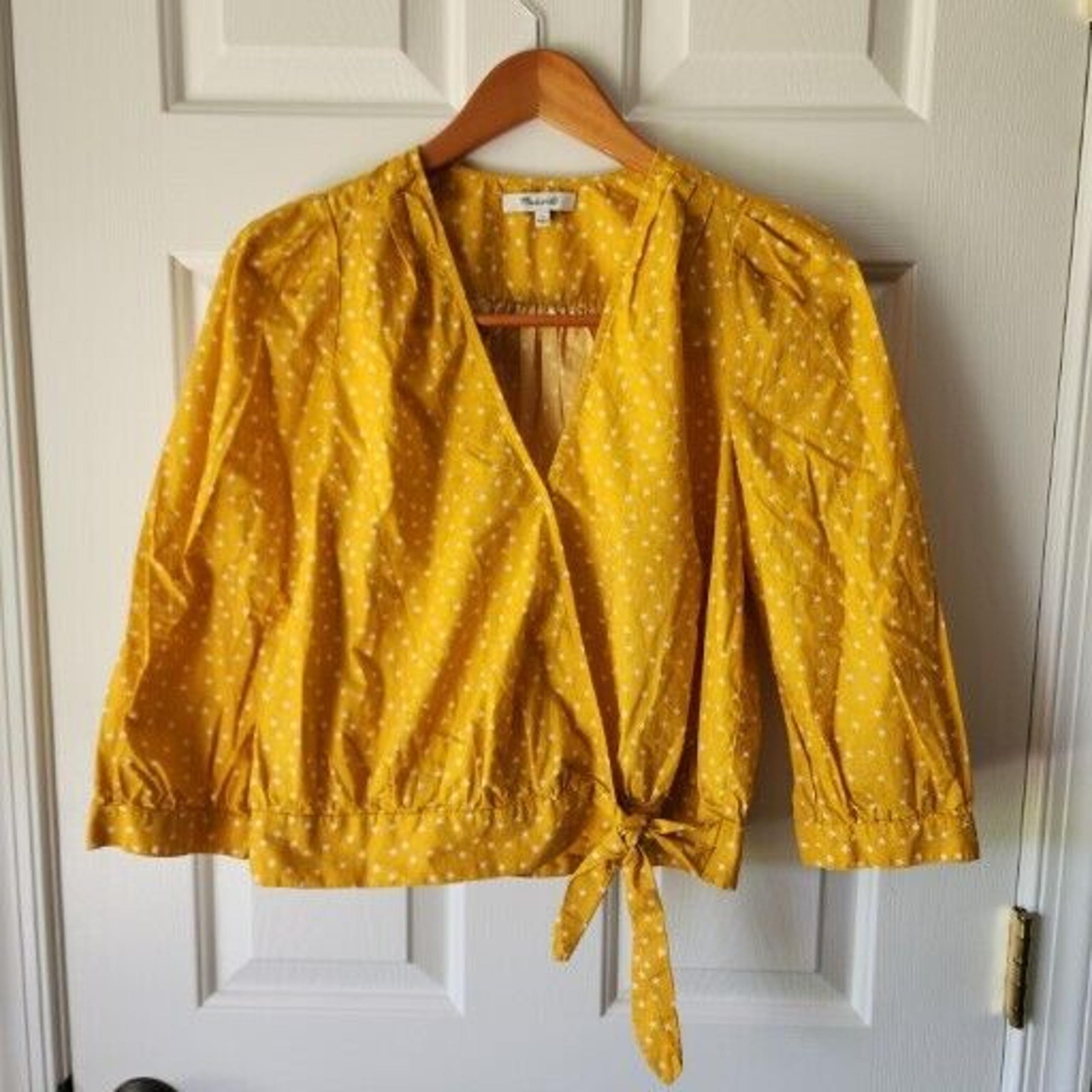 Madewell Womens S Mustard Wrap Top in Star Scatter Shirt Blouse 3/4 Sleeve