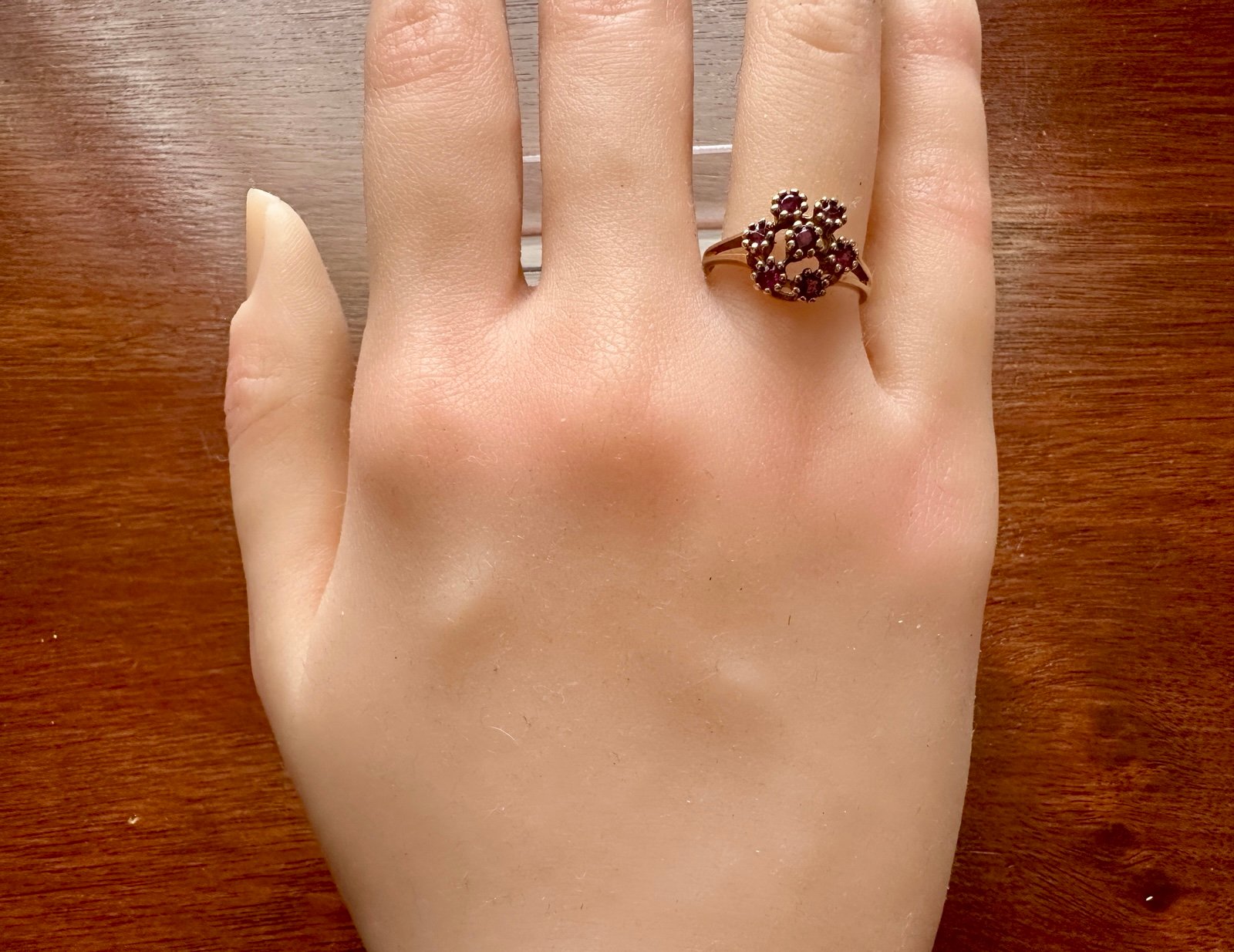 Vintage 10k Yellow Gold Garnet Cluster Flower Ring Sz 6.5