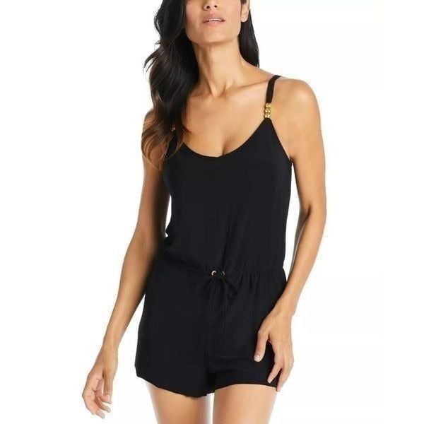 NWT Beyond Control Women's Black Citizen Blouson Romper Scoop Neck Swimsuit 6