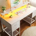 47 inch Computer Desk with 4 Drawers, Gaming Desk with LED Lights & Power Outlet