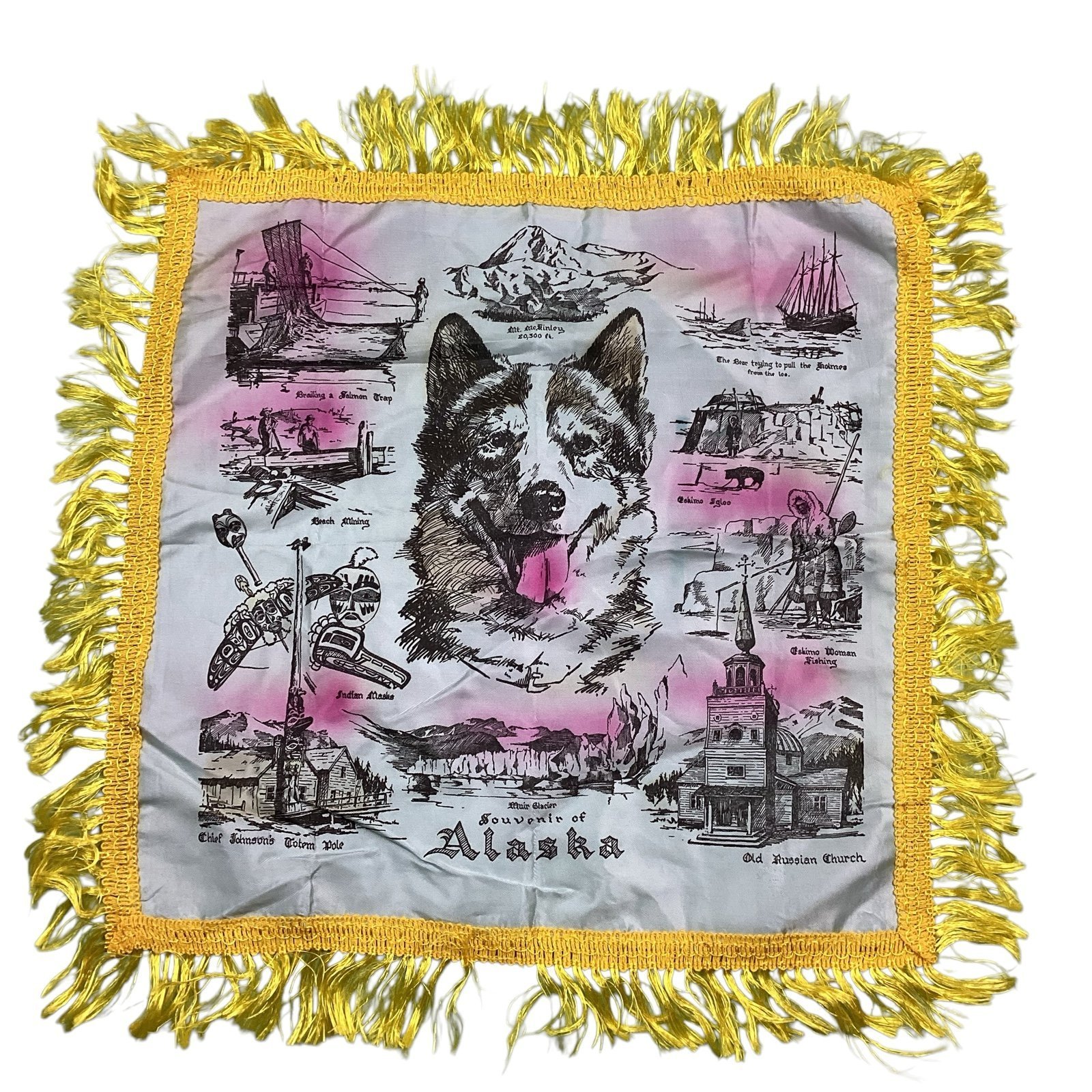 Vintage 60s Alaska souvenir pillowcase case