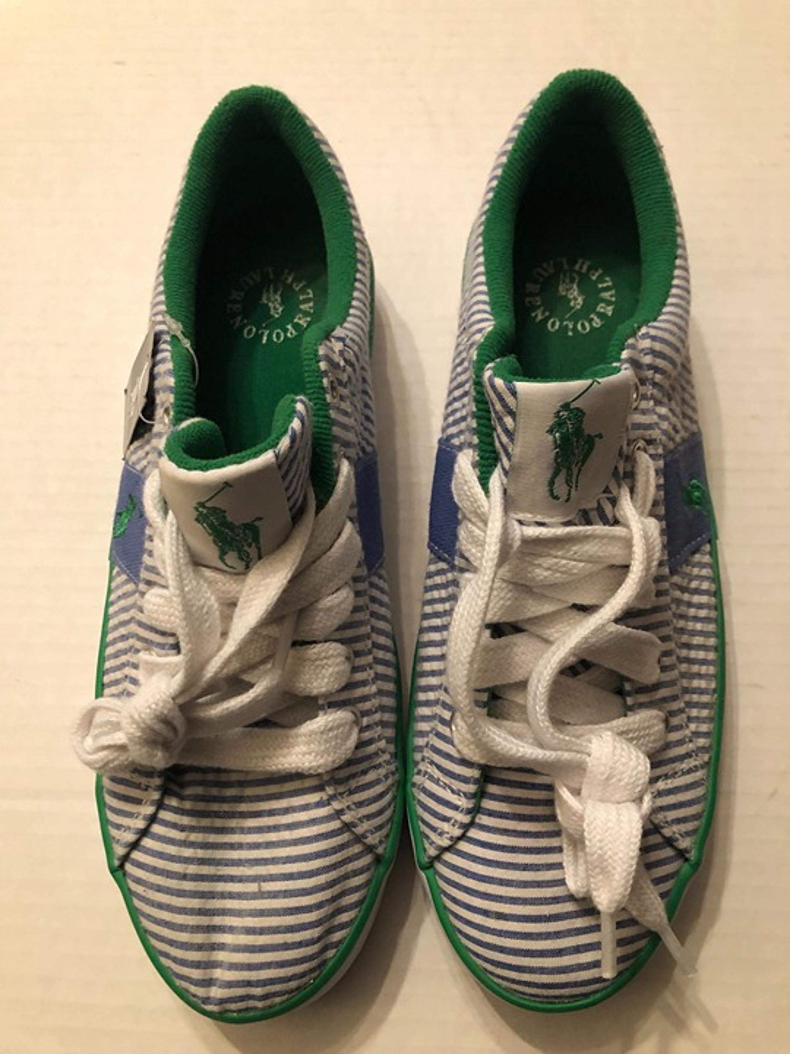 POLO RALPH LAUREN WOMEN'S NEW SEERSUCKER FASHION SNEAKERS  SIZE: 7.5B