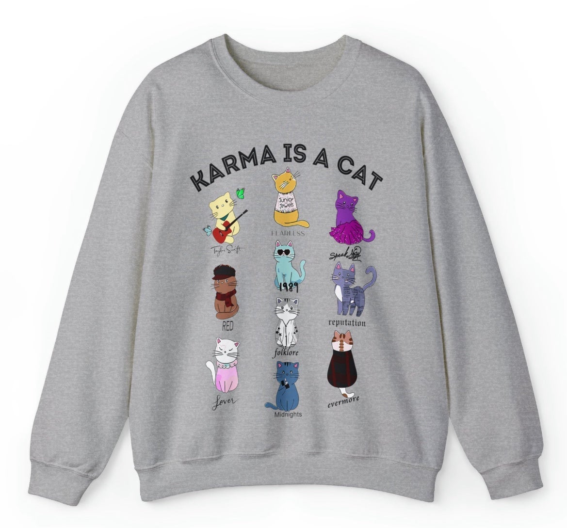 Karma is a Cat Crewneck. Size- Adult unisex medium.