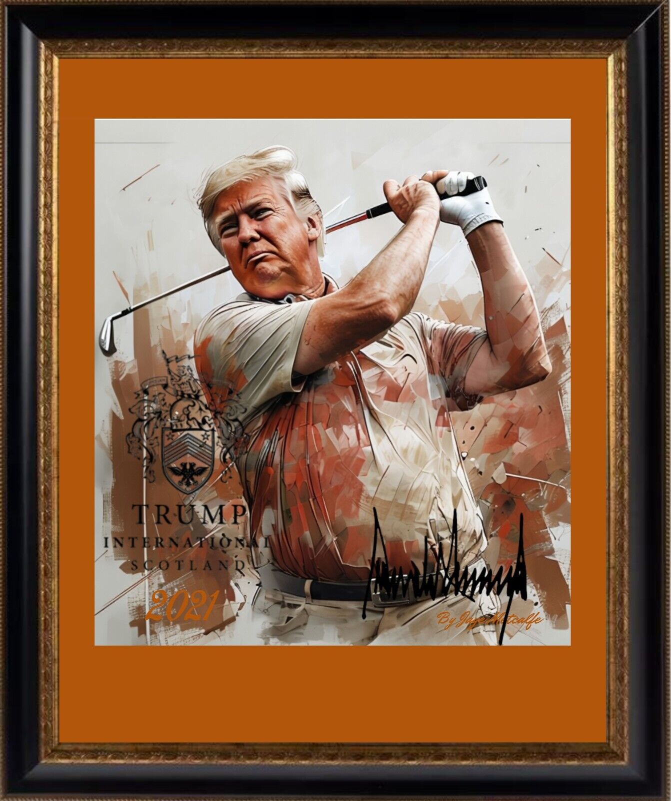 Donald Trump Golf 16X20 Framed wall Art Print by Jaye Metcalfe 1986