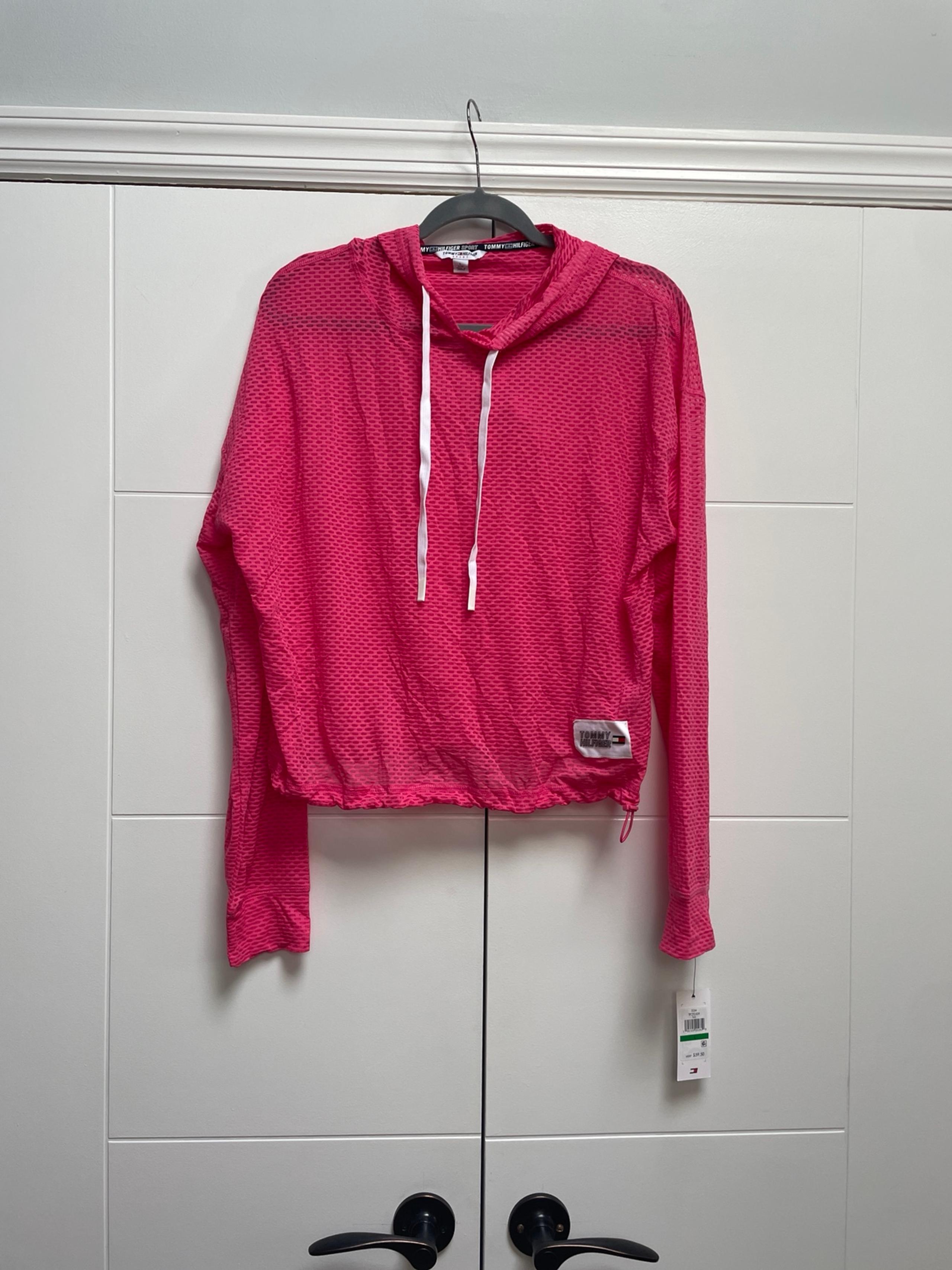 Tommy Hilfiger mesh sport hoodie sweatshirt size large women’s Pink New
