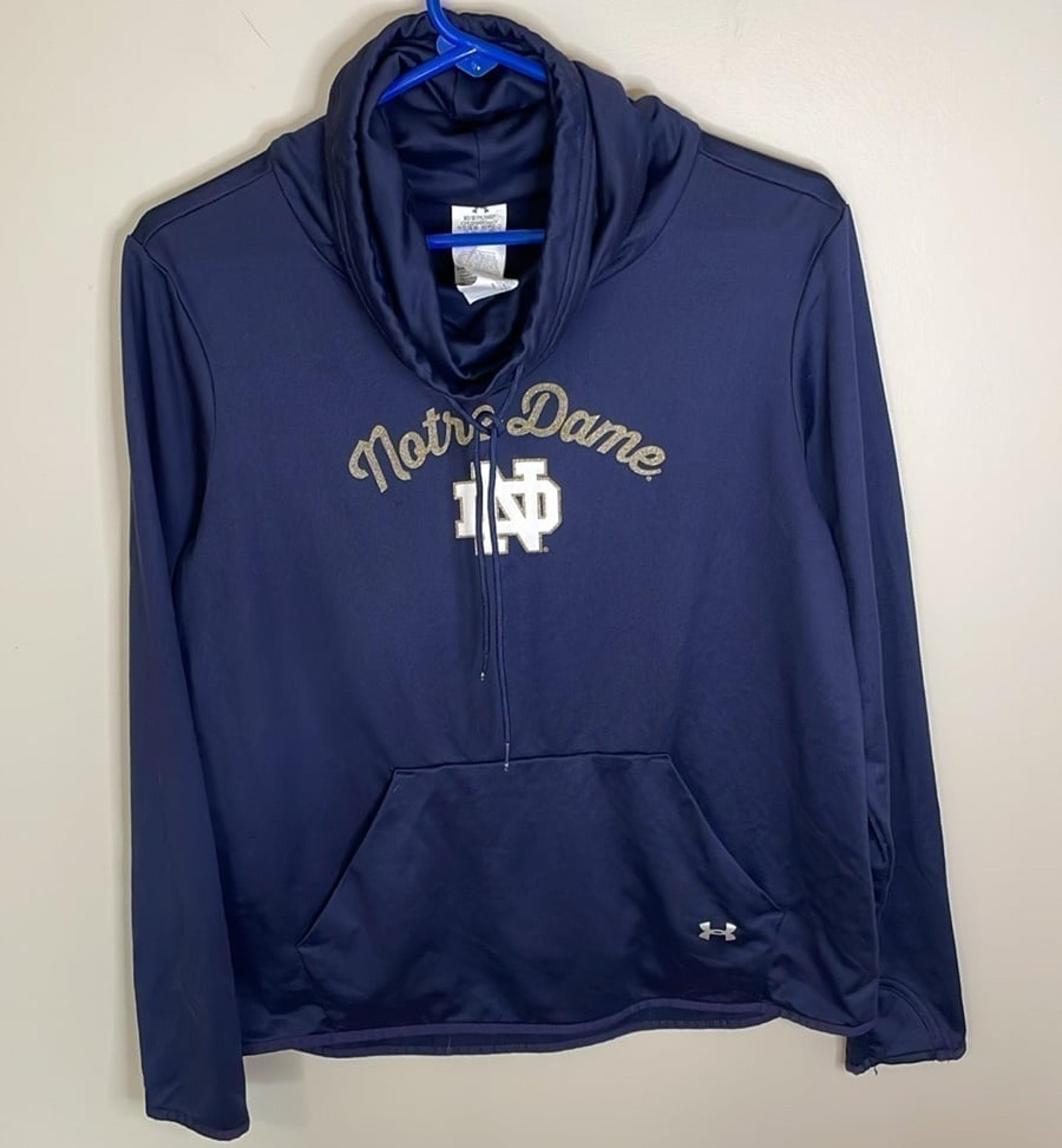 UNDER ARMOUR Ladies Navy Notre Dame Funnel Neck Pullover with Pouch Pocket Med