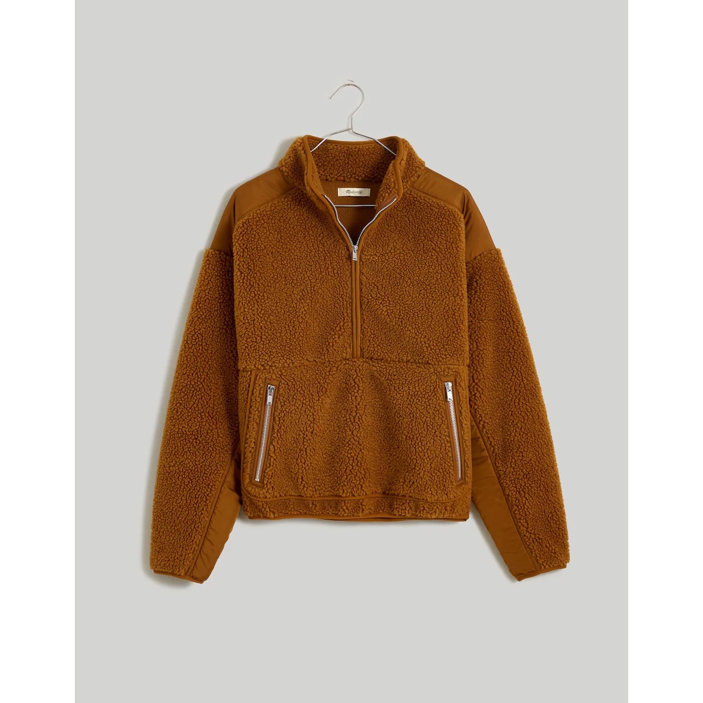 Madewell Brown Faux Shearling Half Zip Pullover Sweater Size Small