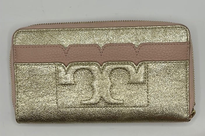 Tory Burch Metallic Scallop Gold Pink Zip Wallet