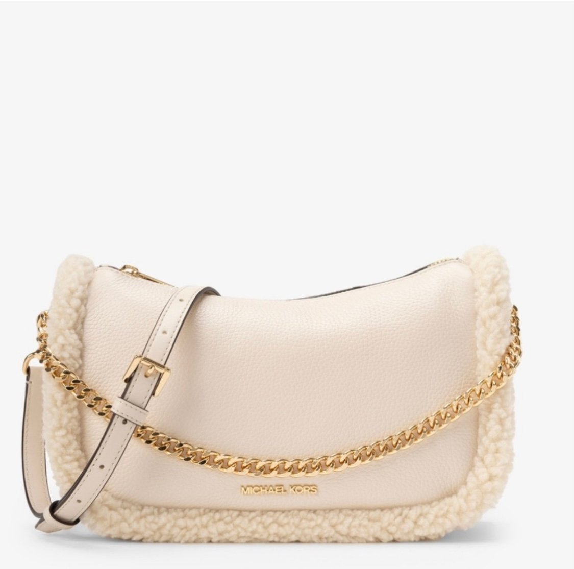 Michael Kors Carmela MD Leather Shearling Pouchette Crossbody Bag(Natural Multi)